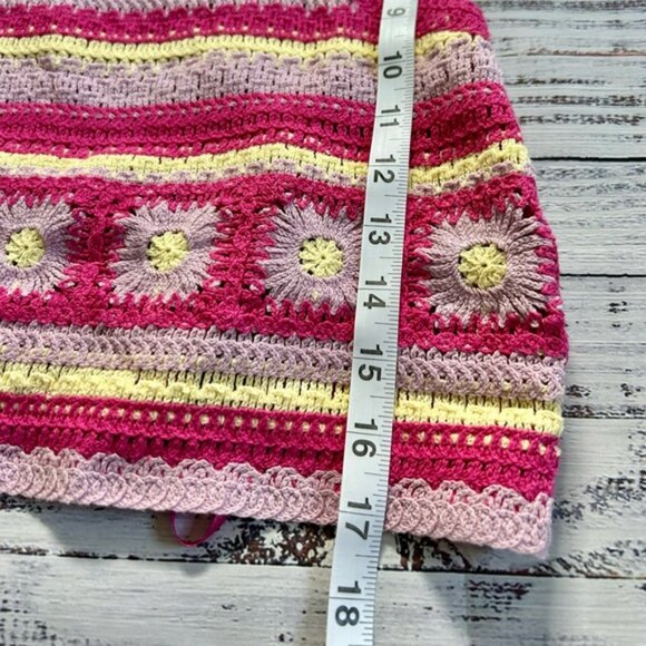 New In Brand Boho Beachy Pink and Yellow Crochet Crop Top Flowers - Picture 2 of 5